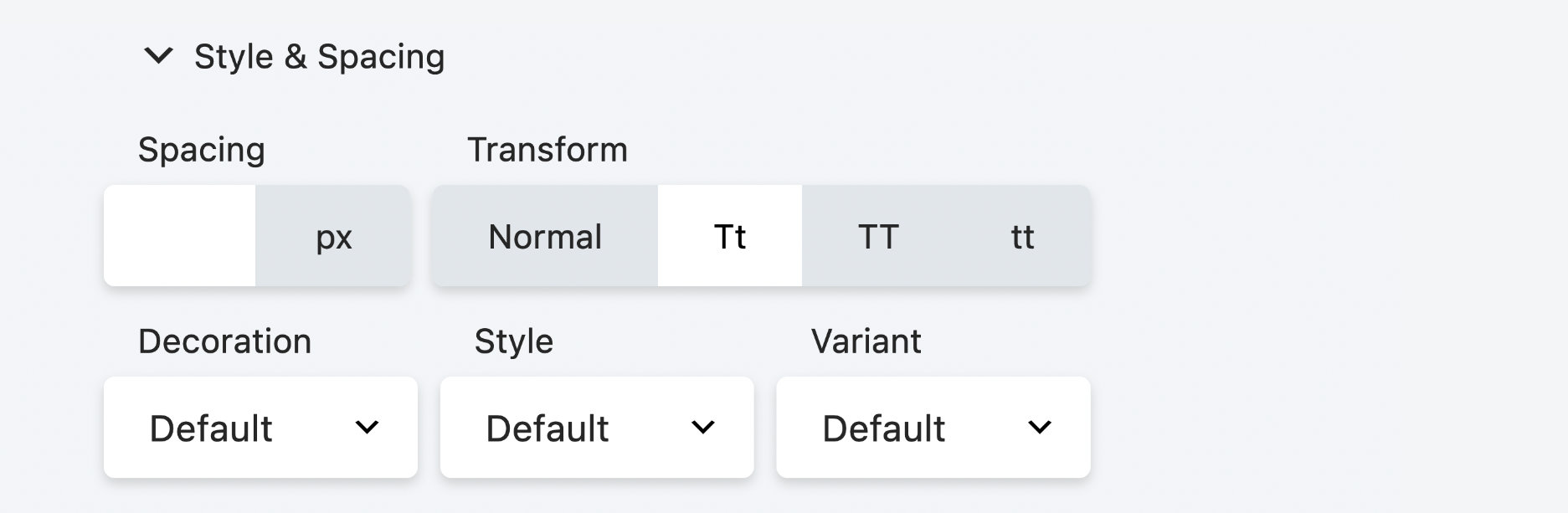 Typography Style & Spacing subsection